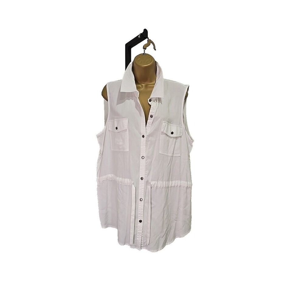 Chicos Sleeveless Tunic Womens 2XL White Drawstring Waist Coastal Beachy Scandi